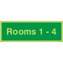 Glow in the dark Rooms 1-4 wayfinding sign
