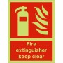 Photoluminescent Fire Extinguisher Keep Clear Sign 200 x 300mm