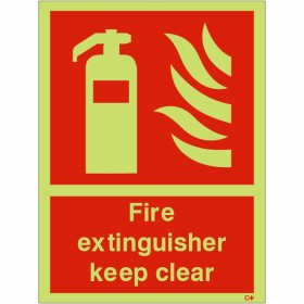 Glow in the dark fire extinguisher keep clear safety sign