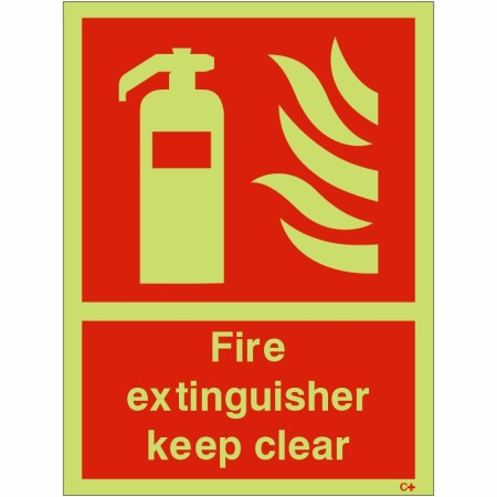 Photoluminescent Fire Extinguisher Keep Clear Sign 200 x 300mm