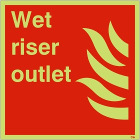 Wet riser outlet glow in the dark safety sign