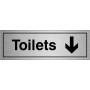 Toilets arrow down brushed aluminium door sign