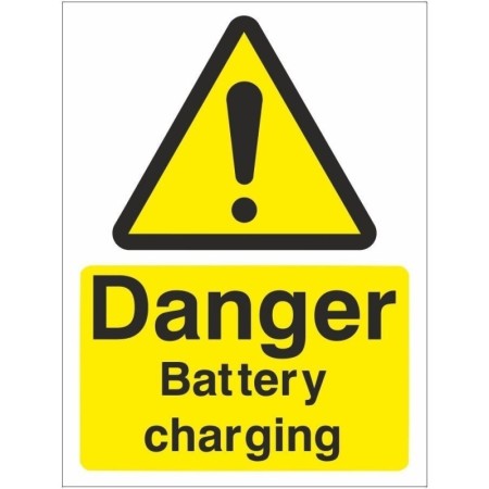 Danger Battery Charging Sign with yellow and black warning symbol