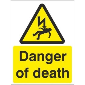 Danger Of Death Electrical warning sign with electrical hazard symbol for high-voltage areas