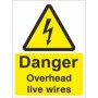 Danger overhead live wires electrical warning sign with lightning symbol