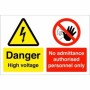 Danger High Voltage No Admittance Authorised Personnel Only safety sign with electrical hazard and prohibition symbols