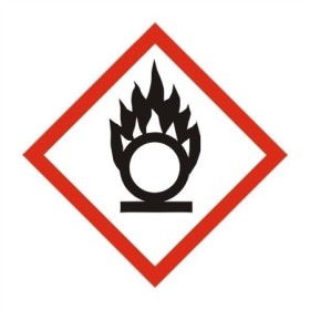 Oxidizing Label Sign with flame over circle hazard pictogram