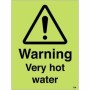 Warning Very Hot Water glow in the dark safety sign with hazard symbol
