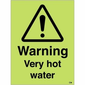 Glow In The Dark Warning Very Hot Water safety sign