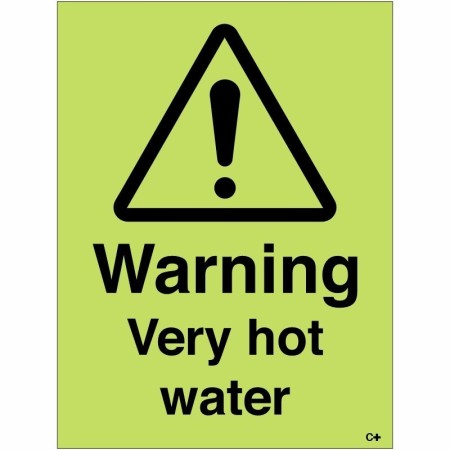 Glow In The Dark Warning Very Hot Water safety sign