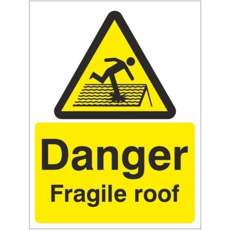 Danger Fragile Roof warning safety sign with fragile roof hazard symbol