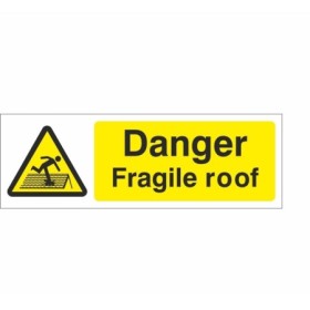 Danger Fragile Roof Site warning safety sign with fragile roof hazard symbol