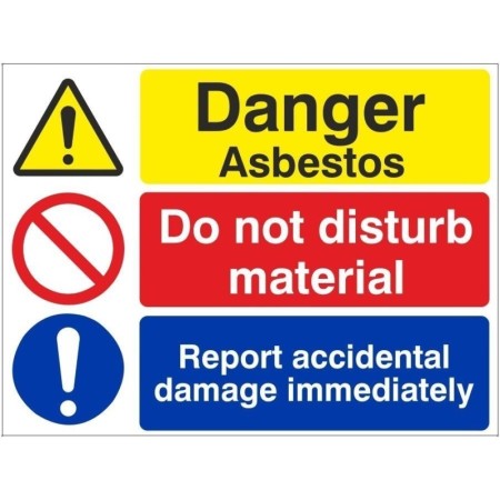 Danger Asbestos Do Not Disturb Material Sign with warning, prohibition and instruction symbols