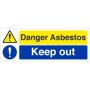 Danger Asbestos Keep Out landscape safety sign with warning and mandatory symbols