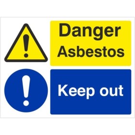 Danger Asbestos Keep Out safety sign with warning and mandatory symbols