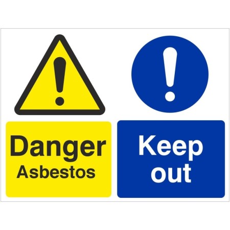 Danger Asbestos Keep Out safety sign with warning and mandatory symbols