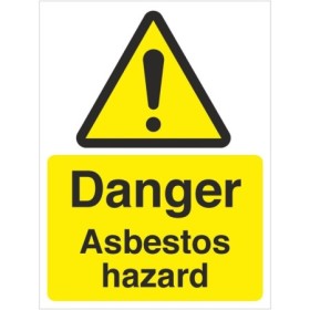 Danger Asbestos Hazard Sign with yellow and black warning symbol