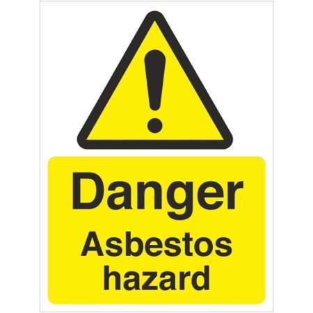 Danger Asbestos Hazard Sign with yellow and black warning symbol