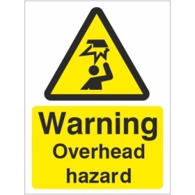 Warning Overhead Hazard Sign with overhead hazard symbol and yellow and black design