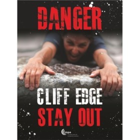 Danger cliff edge stay out safety sign with falling hazard warning