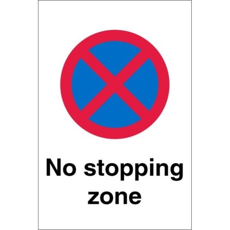 No Stopping Zone Sign with Red and Blue No Stopping Symbol