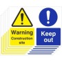Pack of 6 warning construction site keep out signs with hazard and access restriction symbols