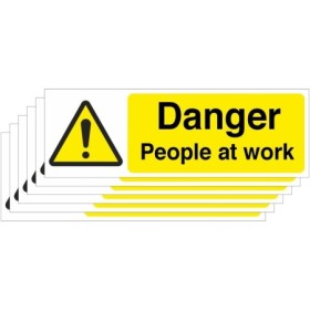 Pack of 6 Danger People At Work safety signs with yellow warning symbol