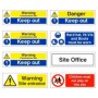 Pack of 8 construction site safety signs with warning and mandatory messages