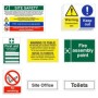Pack of 12 Construction Site Safety Signs with warning, prohibition, first aid and fire safety signage