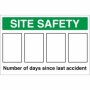 Number of Days Since Last Accident site safety sign with update panels for displaying accident-free days.