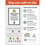 Stay sun safe on site safety sign with UV risk and protection guidance
