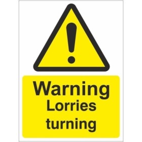 Warning Lorries Turning safety sign with yellow warning symbol