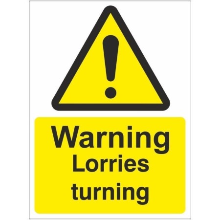 Warning Lorries Turning safety sign with yellow warning symbol