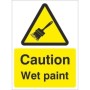 Caution wet paint safety sign with paintbrush symbol