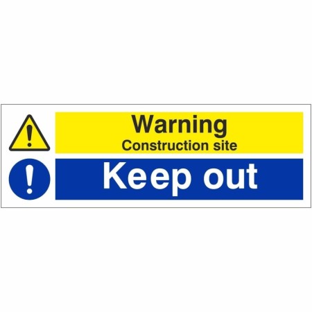 Warning construction site keep out sign with hazard symbol and keep out message