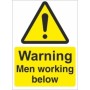 Warning Men Working Below Sign with yellow hazard symbol