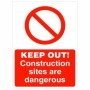Keep Out Construction Sites Are Dangerous Sign with red prohibition symbol