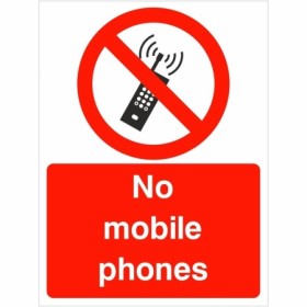 No Mobile Phones Sign with red mobile phone prohibition symbol