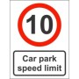 Car park speed limit sign displaying 10mph restriction