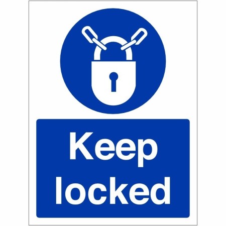 Keep Locked Sign with white lock symbol and text on blue background