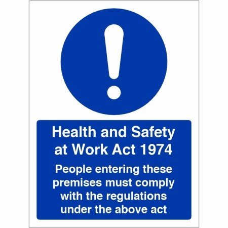 Health And Safety At Work Act 1974 Sign with white mandatory symbol and safety message on blue background
