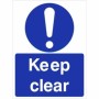 Keep Clear Sign with white exclamation mark and text on blue background