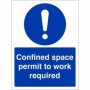 Confined Space Permit To Work Required Sign with white mandatory symbol and text on blue background