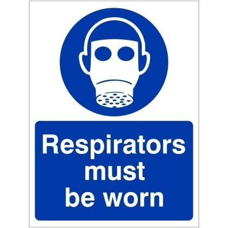 Respirators Must Be Worn Sign with mandatory respiratory protection symbol