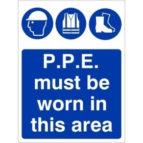 P.P.E Must Be Worn In This Area Sign with mandatory PPE symbols