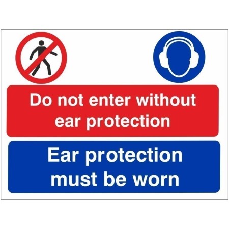Do Not Enter Without Ear Protection Multi Purpose Sign with prohibition and hearing protection symbols
