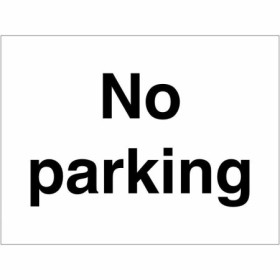 No Parking sign with bold black text on a white background