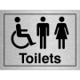 Brushed Aluminum Unisex and Disabled Symbol Toilet Door Sign with wheelchair, male and female symbols
