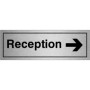 Brushed aluminium Reception Right Door Sign with right-pointing arrow