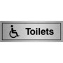 Brushed Aluminum Disabled Toilets Door Sign with clear lettering and accessibility symbol